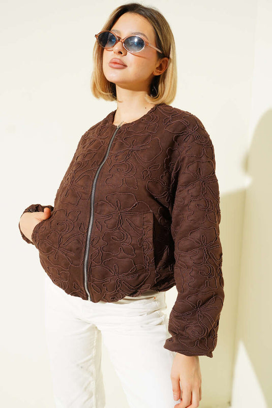 Giubbotto bomber ricamato, marrone