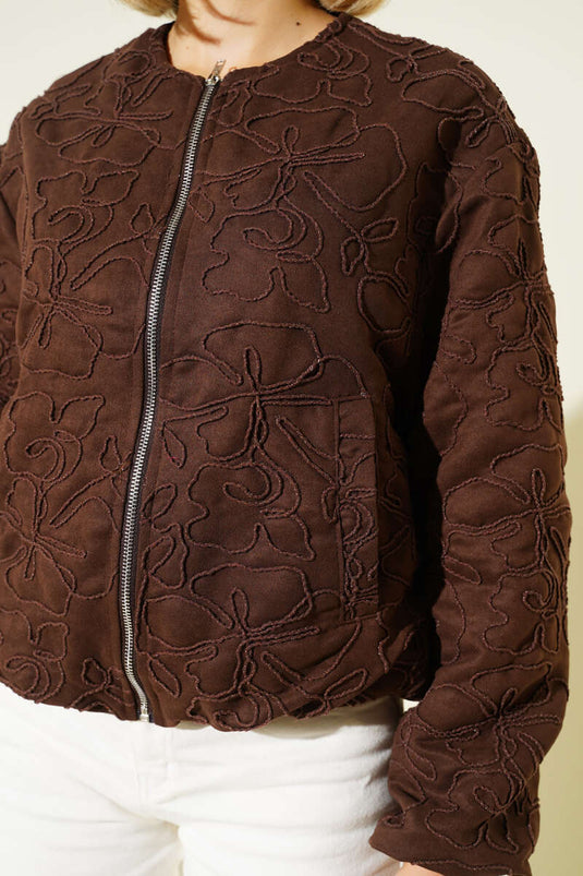 Embroidered Bomber Jacket, Brown