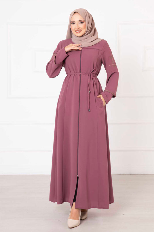 Embroidered Detailed Honeycomb Abaya in Rose Pink