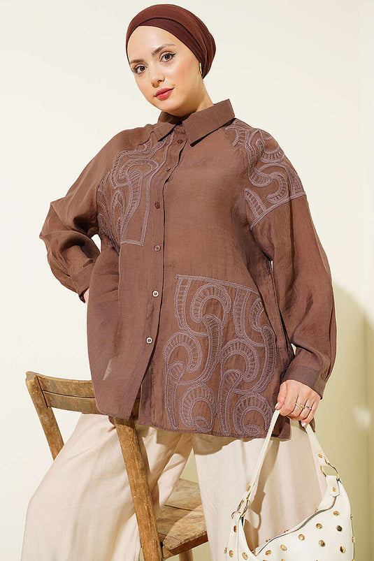 Camisa con detalles bordados Marrón