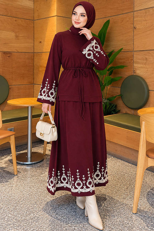 Embroidered Skirted Two-Piece Set In Mauve