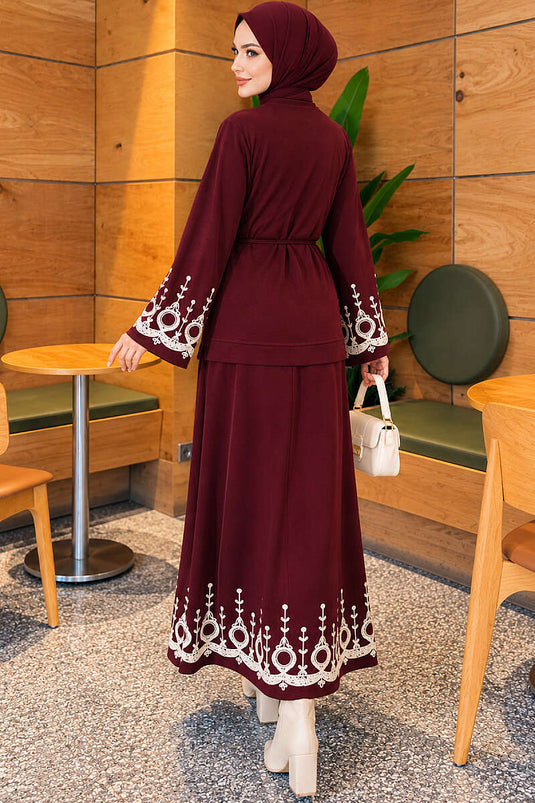 Embroidered Skirted Two-Piece Set In Mauve