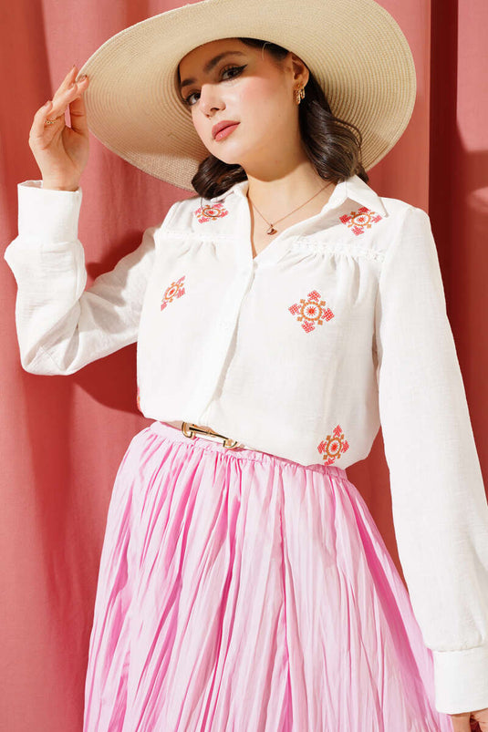 Embroidered Short Shirt White