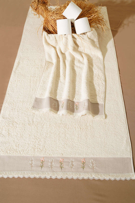 Nakışlı Dantelli 2'li Banyo ve El Havlu Seti Asorti 1