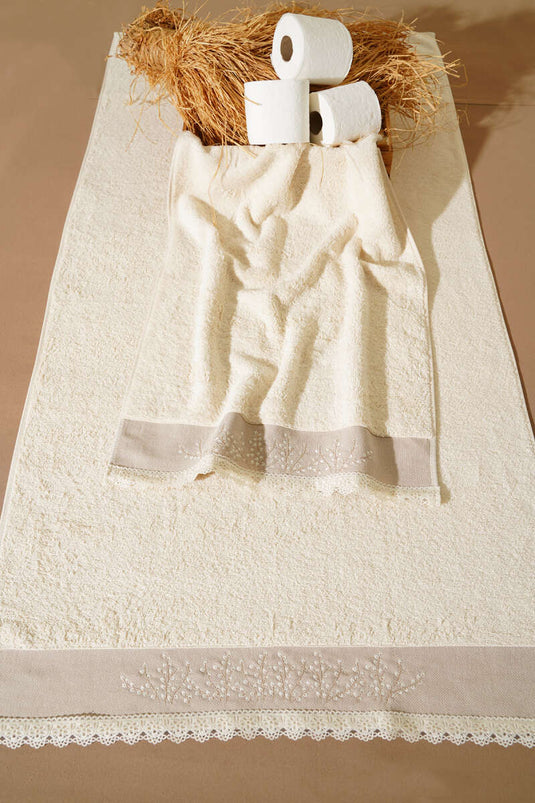 Nakışlı Dantelli 2'li Banyo ve El Havlu Seti Asorti 2