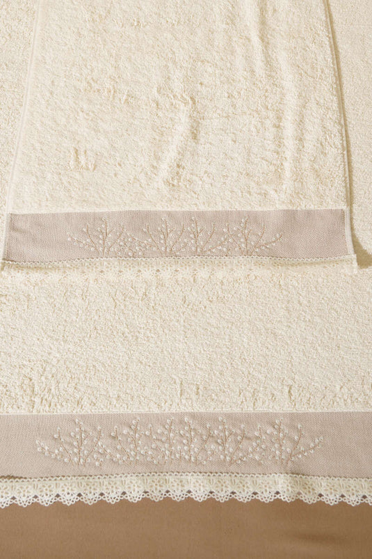 Nakışlı Dantelli 2'li Banyo ve El Havlu Seti Asorti 2