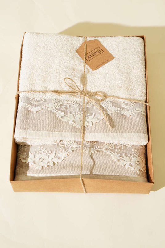 Embroidered Lace 2-Piece Bath and Hand Towel Set, Assorted 3