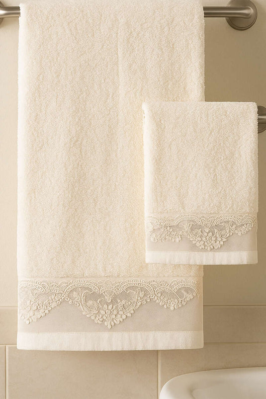 Embroidered Lace 2-Piece Bath and Hand Towel Set, Assorted 3