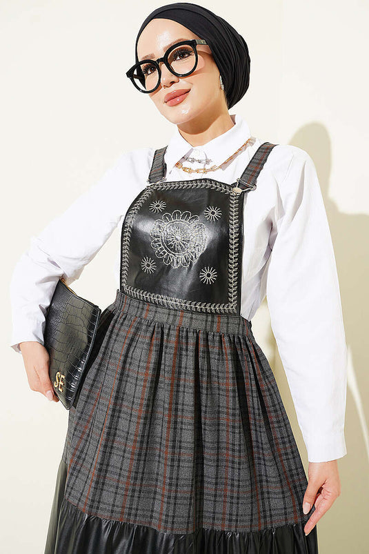 Besticktes Leder-Jile Mit Kaffee-Details