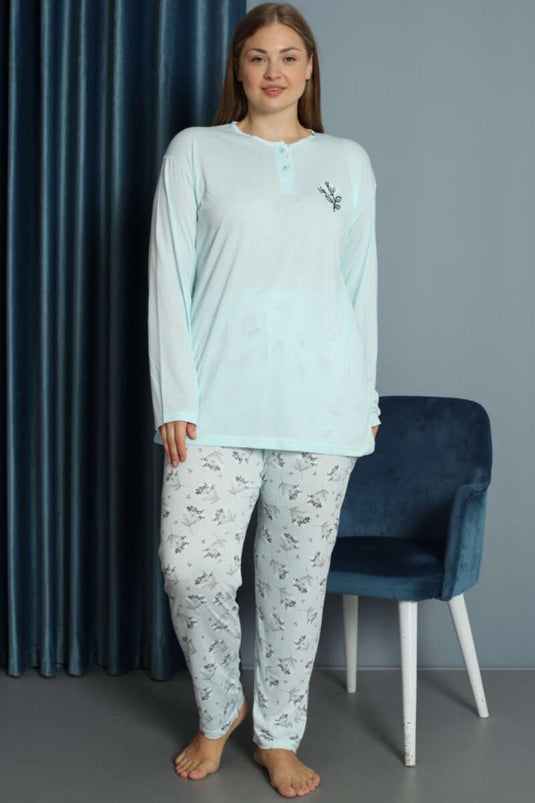 Ensemble pyjama grande taille en viscose à motifs brodés bleu glacier