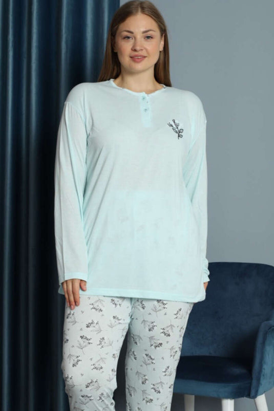 Ensemble pyjama grande taille en viscose à motifs brodés bleu glacier