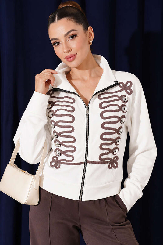 Bestickter Cardigan Mit Knöpfen In Ecru