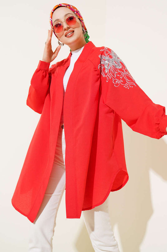 Embroidered Sequin Kimono Alizarin