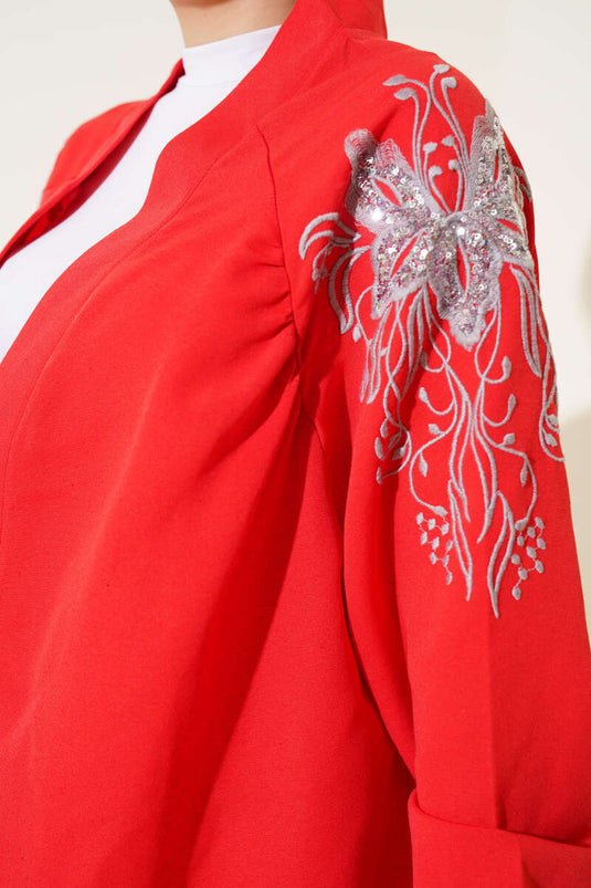 Embroidered Sequin Kimono Alizarin