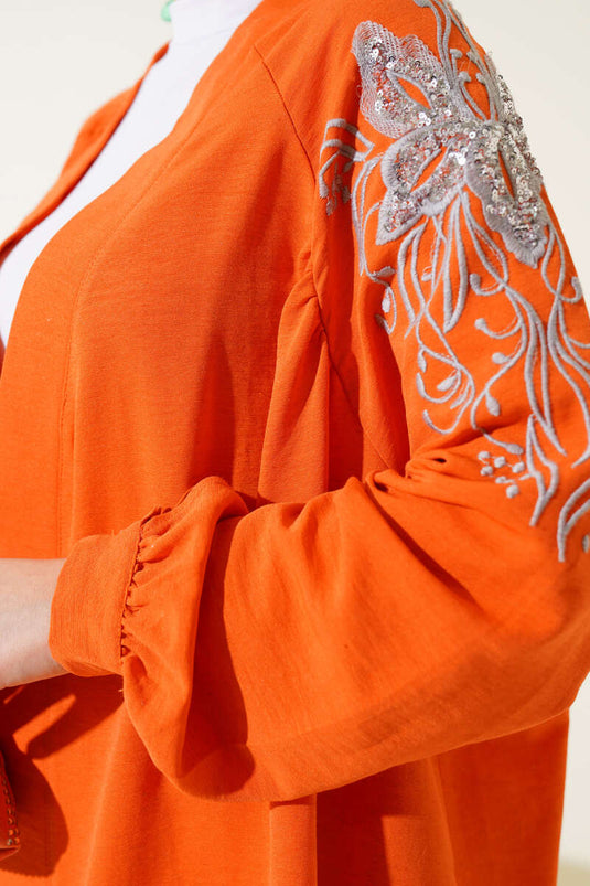 Embroidered Sequin Kimono Orange