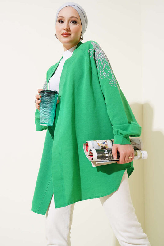 Embroidered Sequined Kimono Green