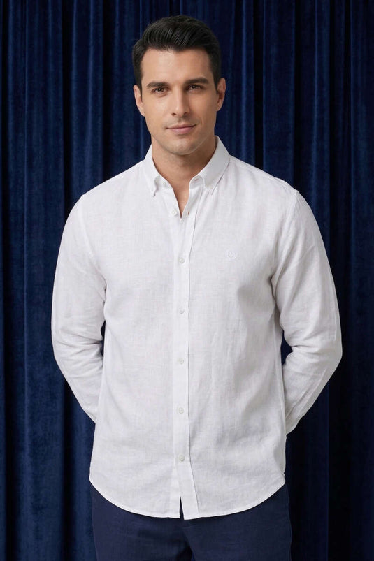 Chemise homme Tensel brodée blanche