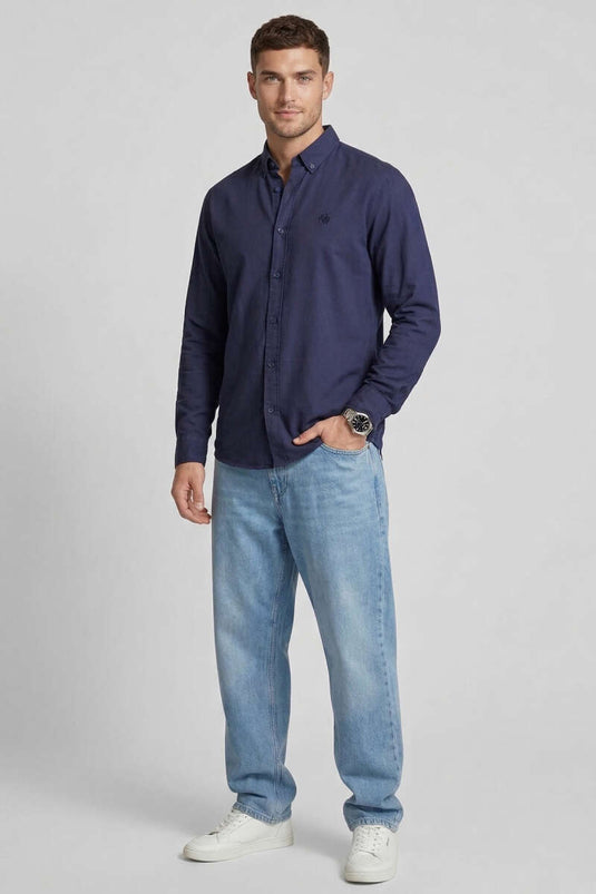 Camicia da uomo in tensel ricamata blu scuro