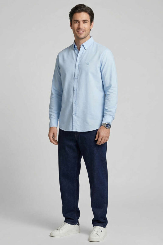 Camicia da uomo in tensel ricamata blu