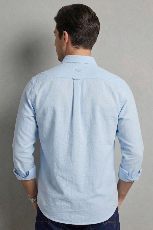 Camicia da uomo in tensel ricamata blu