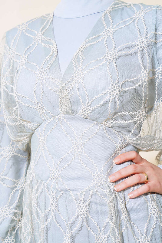 Embroidered Tulle Dress Gray