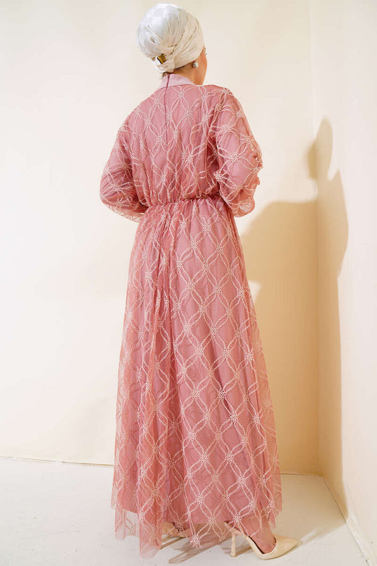 Embroidered Tulle Dress Rose Dust