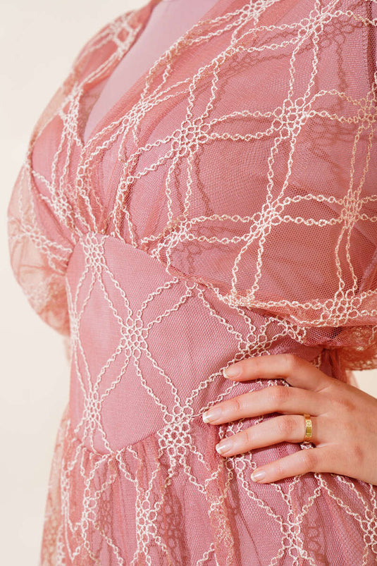 Embroidered Tulle Dress Rose Dust