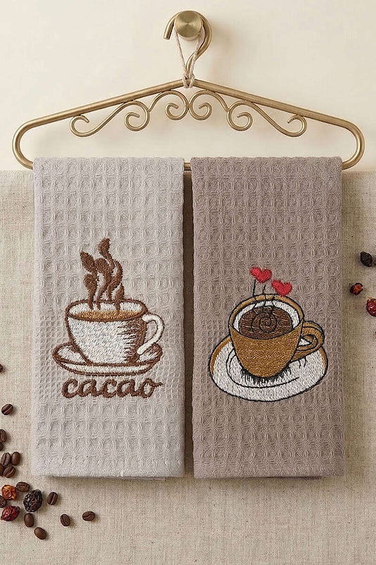 Nakışlı Waffle Mutfak Havlusu 2’li Set Asorti 4