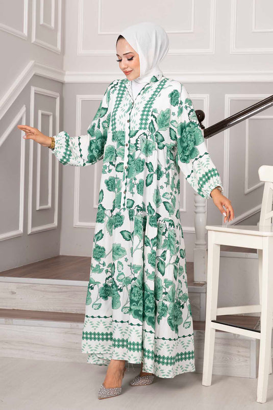 Robe Hijab En Viscose À Motifs Nalan Vert