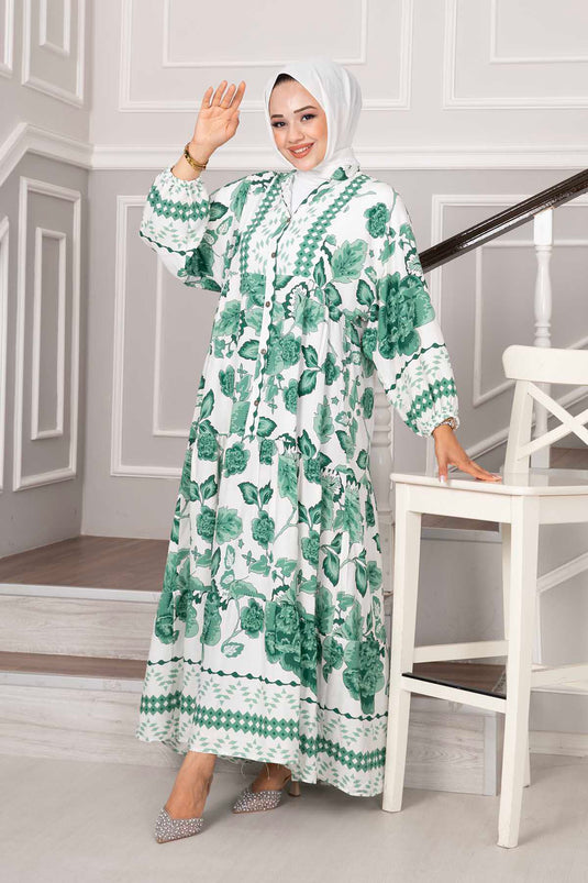 Robe Hijab En Viscose À Motifs Nalan Vert