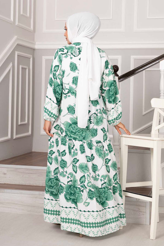 Robe Hijab En Viscose À Motifs Nalan Vert