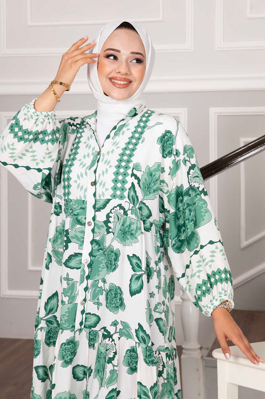 Robe Hijab En Viscose À Motifs Nalan Vert