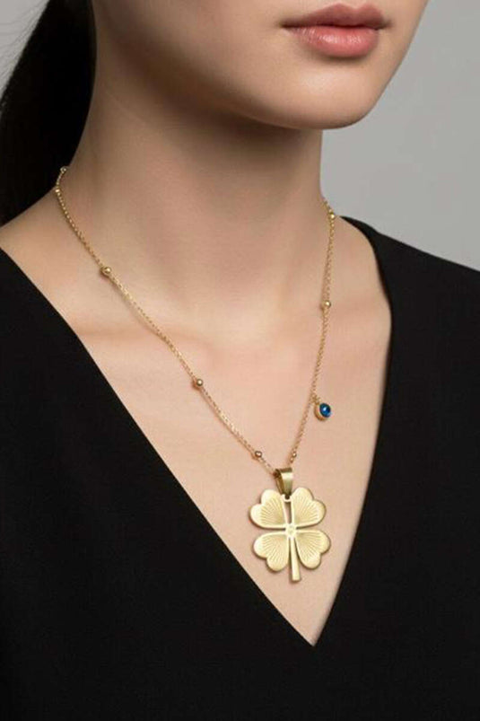 Collier Trèfle avec Détail Nazar Boncuk Or