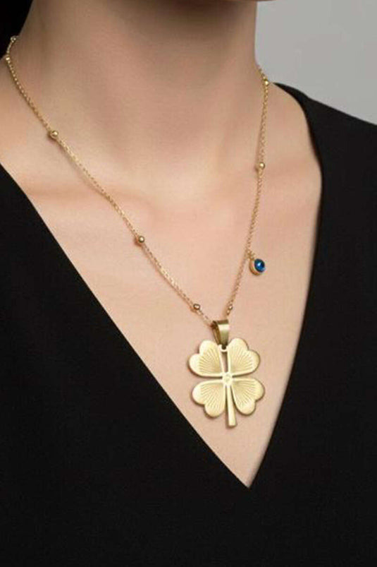 Collier Trèfle avec Détail Nazar Boncuk Or