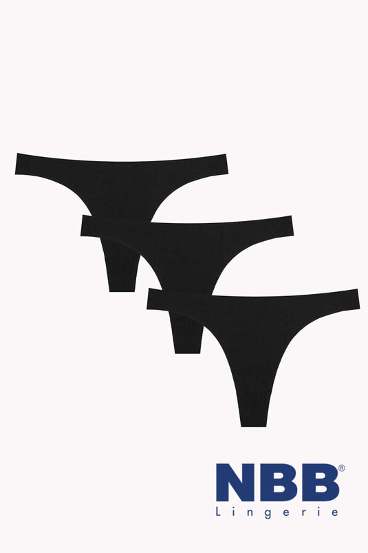 NBB 3-Pack Laser Cut Thong Black