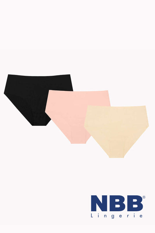 NBB 3-Pack Laser Cut High Waist Panties Black Mink Skin