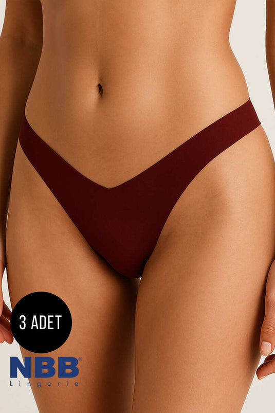 NBB 3-Pack Laser V Cut Panties Ten Claret Red Cappuccino