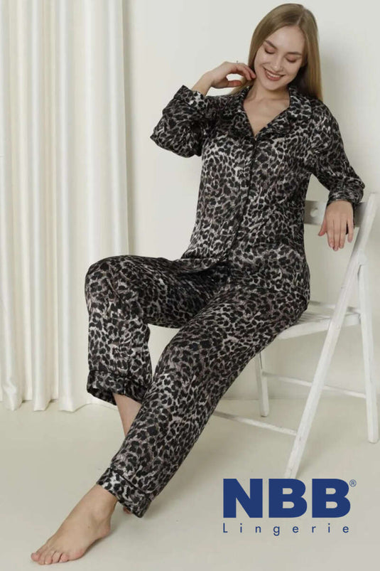 Ensemble pyjama NBB en satin à motifs léopard