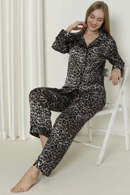 Ensemble pyjama NBB en satin à motifs léopard