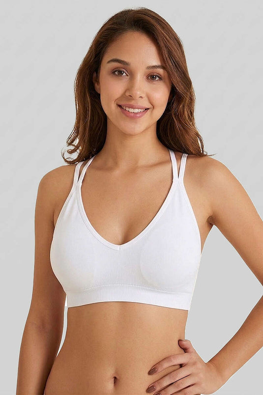 NBB Bralette Senza Cuciture con Lacci Incrociati Bianco