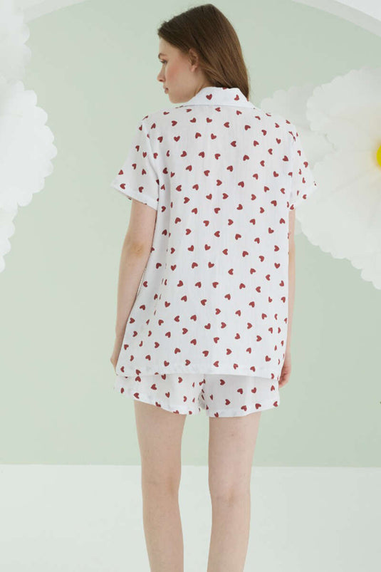 Ensemble pyjama short en lin écru NBB à boutons cœur