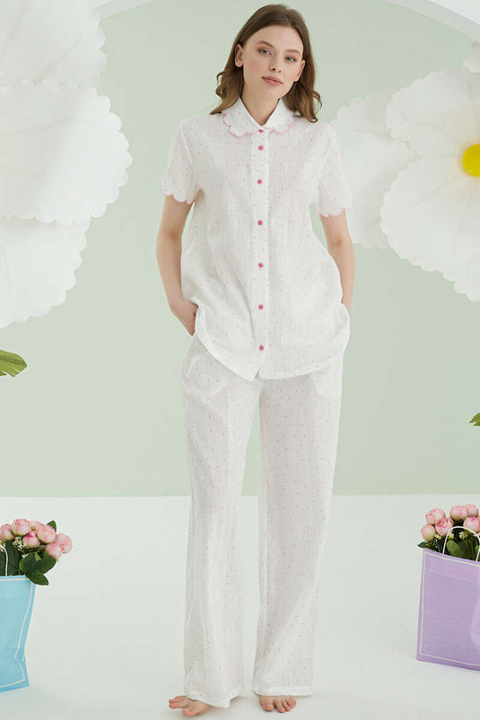 NBB Polka Dot Linen Pajama Set Pink