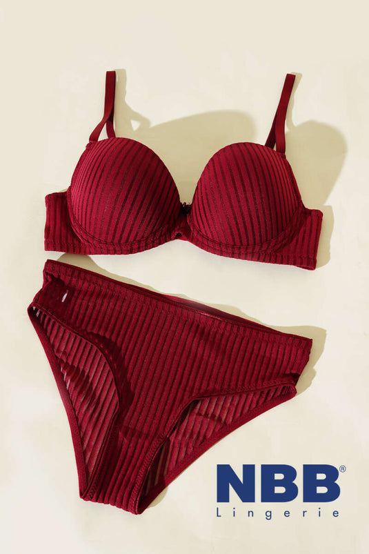 Ensemble soutien-gorge rembourré transparent rayé NBB bordeaux