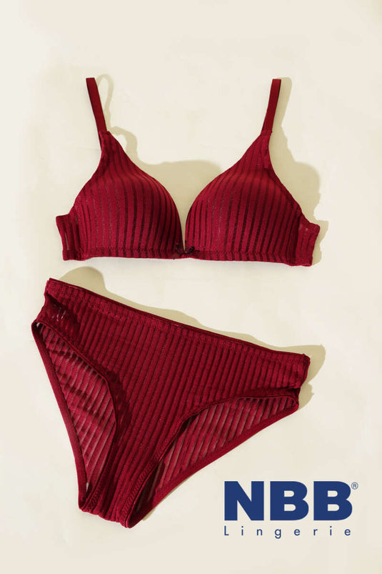 Ensemble soutien-gorge et brassière NBB rayés transparents non rembourrés bordeaux