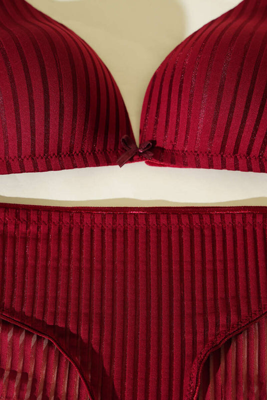 Ensemble soutien-gorge et brassière NBB rayés transparents non rembourrés bordeaux