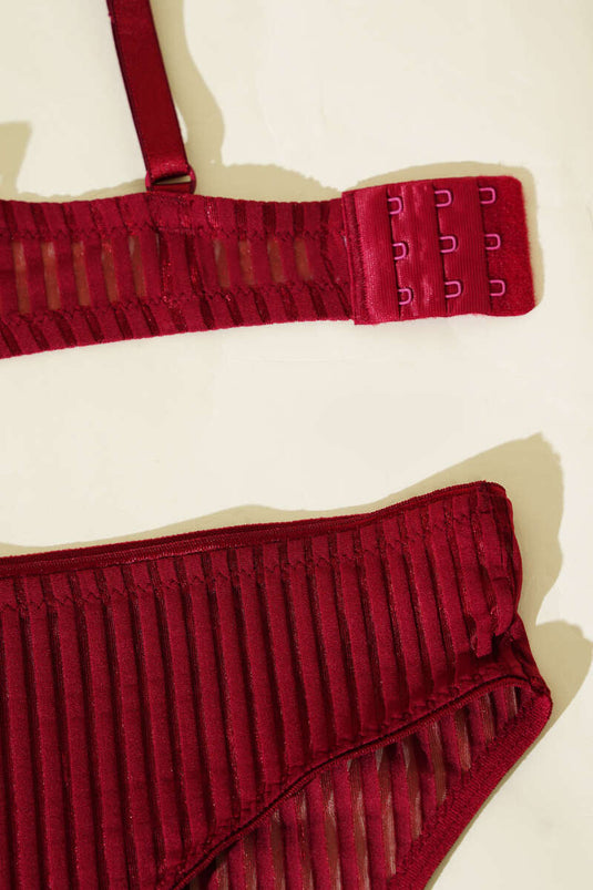 Ensemble soutien-gorge et brassière NBB rayés transparents non rembourrés bordeaux