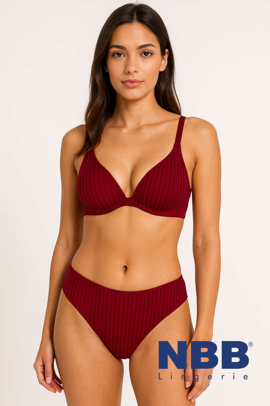 NBB Şerit Transparan Desteksiz Sütyen Takım Bordo