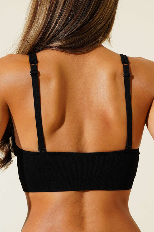 Soutien-gorge côtelé à bretelles et col en V NBB noir