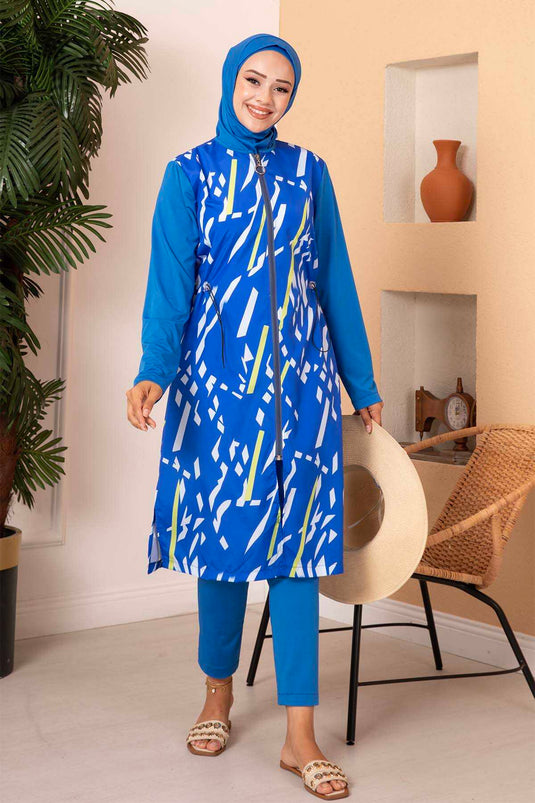 Maillot de bain hijab à motifs néon en tissu parachute Saks