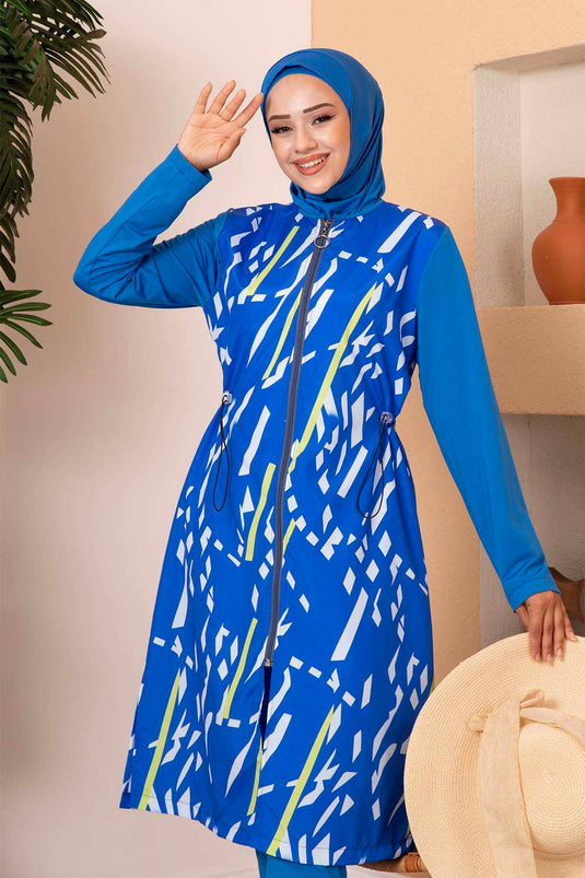 Maillot de bain hijab à motifs néon en tissu parachute Saks